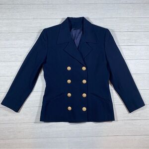 Vintage USA made, Navy Blue Double-Breasted Women's 8 Blazer Jacket Gold buttons